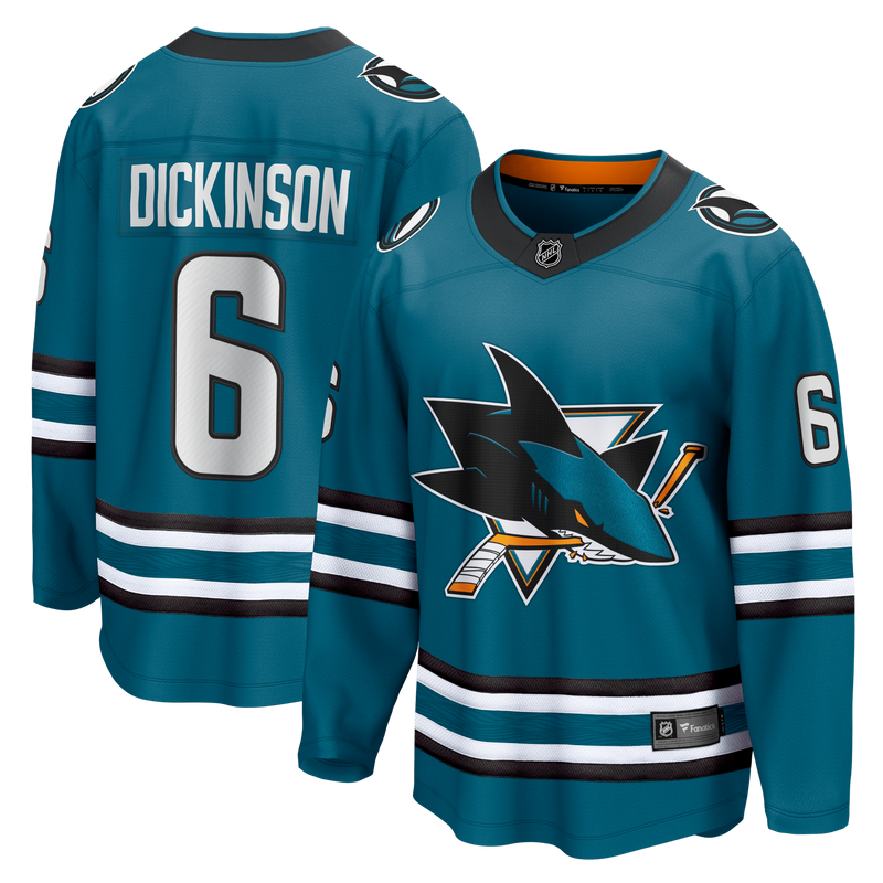 San Jose Sharks Sam Dickinson Fanatics Teal Home Breakaway Jersey