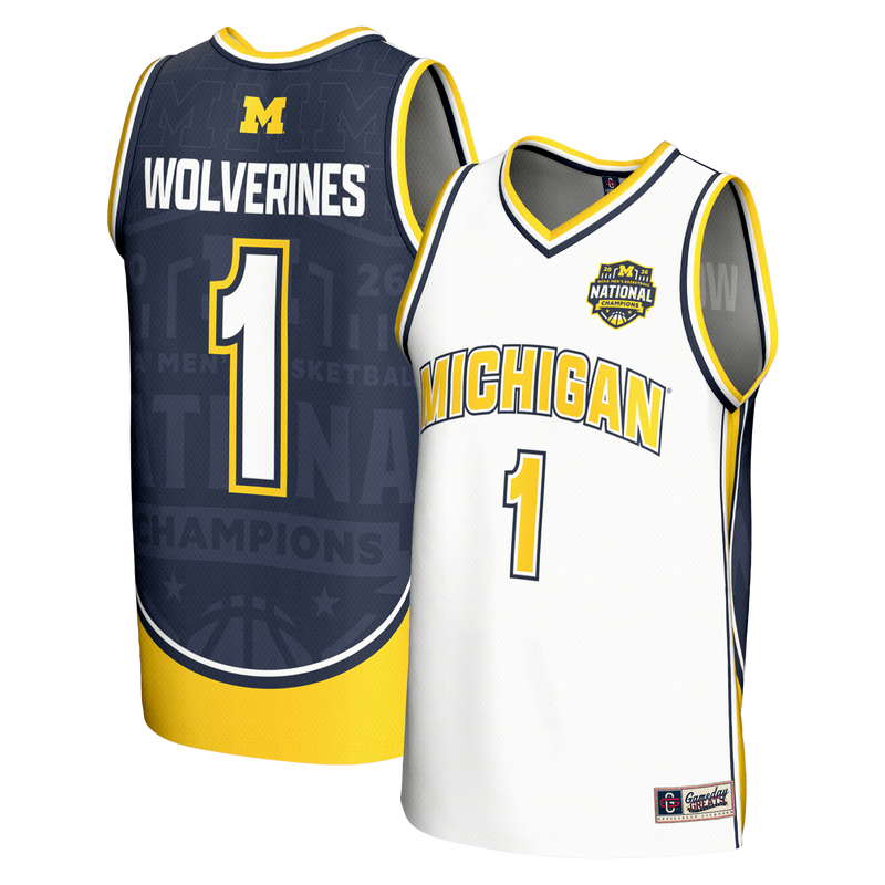 Michigan Wolverines GameDay Greats 2026 NCAA Basketball National Champions #1 Commemorative Fashion Jersey - White
