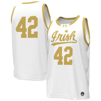 #42 Notre Dame Fighting Irish Under Armour Replica Basketball Jersey - White