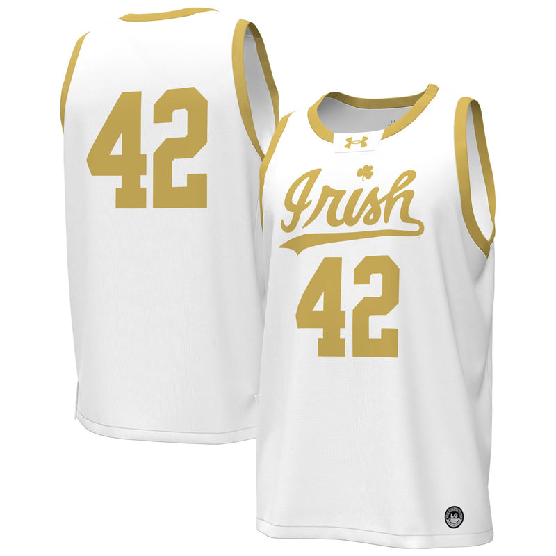 #42 Notre Dame Fighting Irish Under Armour Replica Basketball Jersey - White