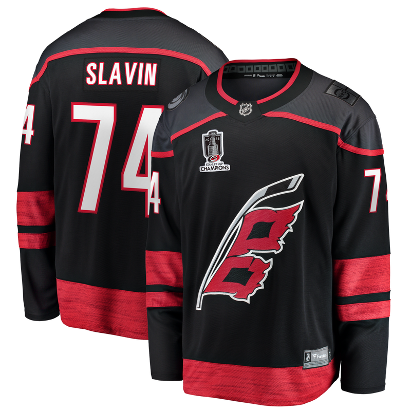 Carolina Hurricanes Jaccob Slavin Fanatics Black 2026 Stanley Cup Champions Home Breakaway Jersey