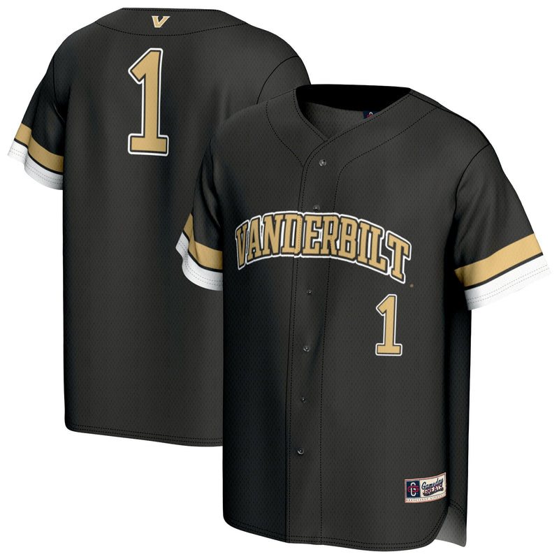 #1 Vanderbilt Commodores GameDay Greats Lightweight Collegiate Baseball Fashion Jersey - Black