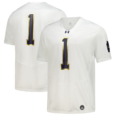 Notre Dame Fighting Irish Under Armour #1 Replica Football Jersey - White
