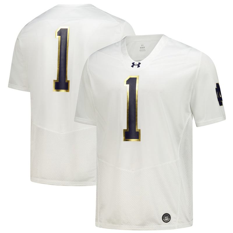 Notre Dame Fighting Irish Under Armour #1 Replica Football Jersey - White