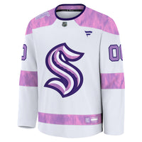 Seattle Kraken Fanatics White 2024 Hockey Fights Cancer Custom Practice Jersey