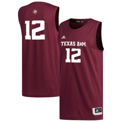 adidas #12 Maroon Texas A&M Aggies Replica Basketball Jersey