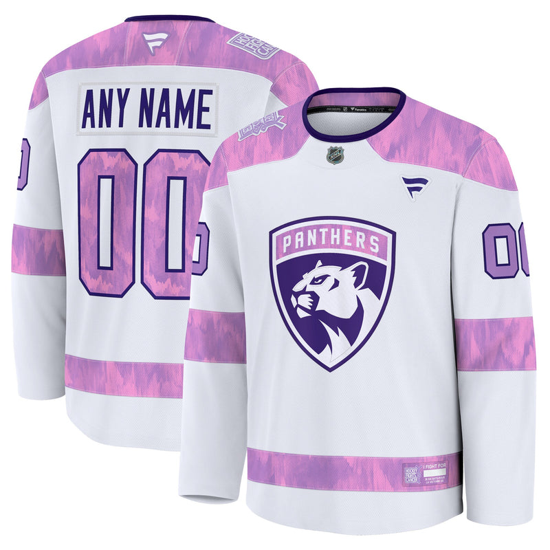 Florida Panthers Fanatics White 2024 Hockey Fights Cancer Custom Practice Jersey