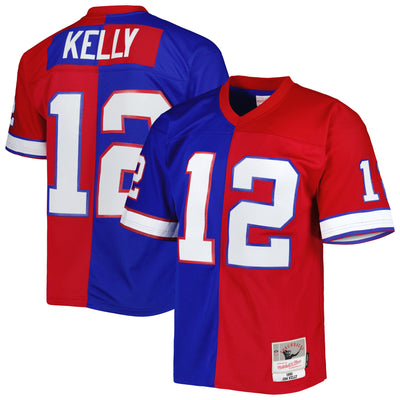 Buffalo Bills Jim Kelly Mitchell & Ness Royal/Red 1990 Split Legacy Replica Jersey