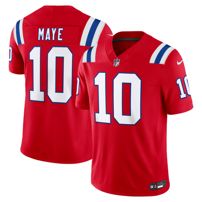 New England Patriots Drake Maye Nike Red Alternate Vapor F.U.S.E. Stitched Limited Jersey