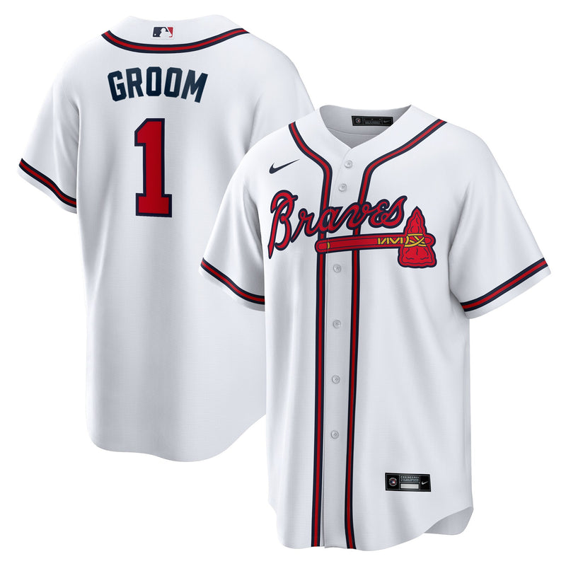 Atlanta Braves Nike White #1 Groom Home Replica Jersey