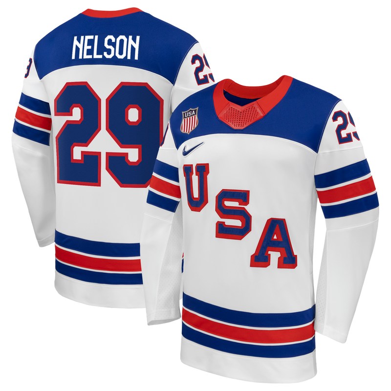 US Hockey Brock Nelson Nike White 2026 Away Replica Jersey