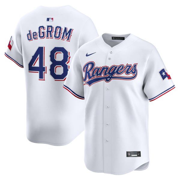 Texas Rangers Jacob deGrom Nike White Home Limited Jersey