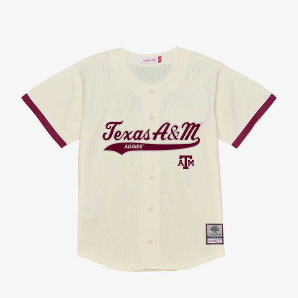 Texas A&M Aggies Mitchell & Ness Mesh Button-Up Batting Practice Baseball Jersey - Cream