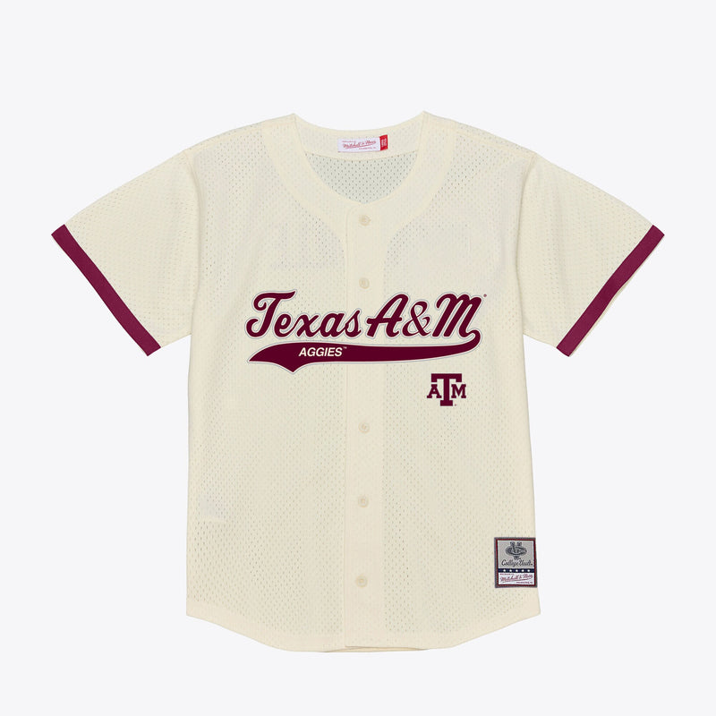 Texas A&M Aggies Mitchell & Ness Mesh Button-Up Batting Practice Baseball Jersey - Cream