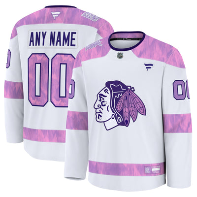 Chicago Blackhawks Fanatics White 2024 Hockey Fights Cancer Custom Practice Jersey