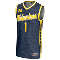 #1 Michigan Wolverines GameDay Greats Highlight Print Lightweight Basketball Fashion Jersey - Navy
