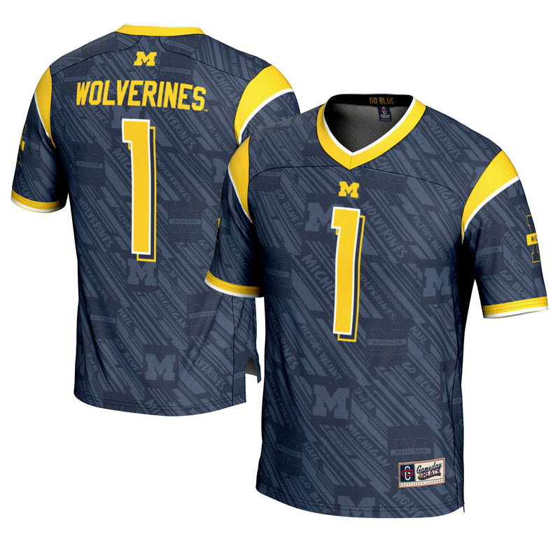 Michigan Wolverines #1 GameDay Greats Navy Highlight Print Football Fashion Jersey