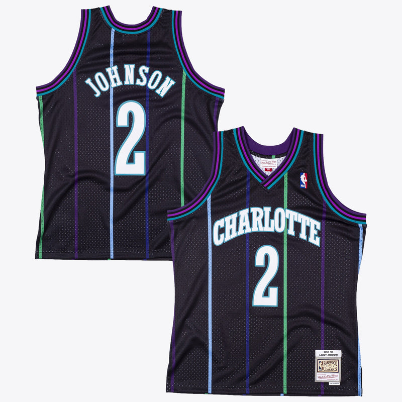 Charlotte Hornets Mitchell & Ness Larry Johnson 1992 Reload Swingman Authentic Jersey - Black