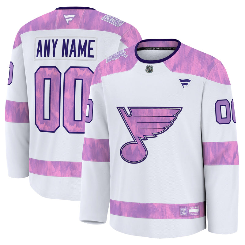 St. Louis Blues Fanatics White 2024 Hockey Fights Cancer Custom Practice Jersey