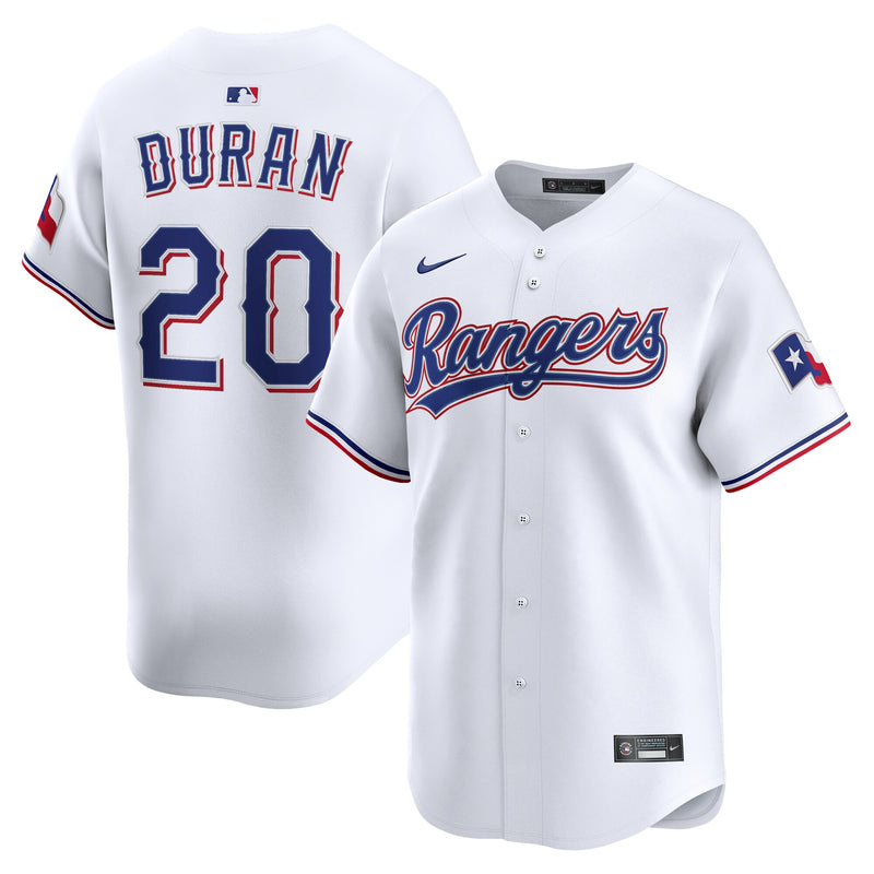 Texas Rangers Ezequiel Duran Nike White Home Limited Player Jersey