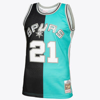 San Antonio Spurs Mitchell & Ness Tim Duncan 1998 Split Swingman Jersey - Black/Teal