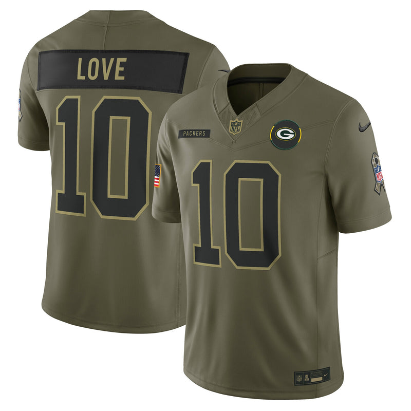 Green Bay Packers Jordan Love Nike Olive 2025 Salute to Service Limited Jersey