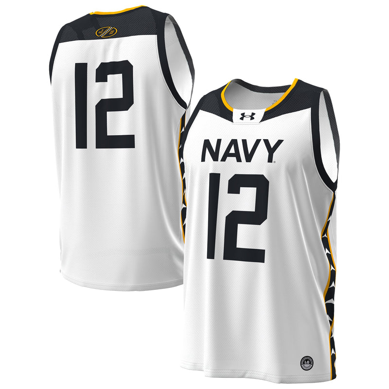 #12 Navy Midshipmen Under Armour Jolly Rogers Alternate Replica Basketball Jersey - White