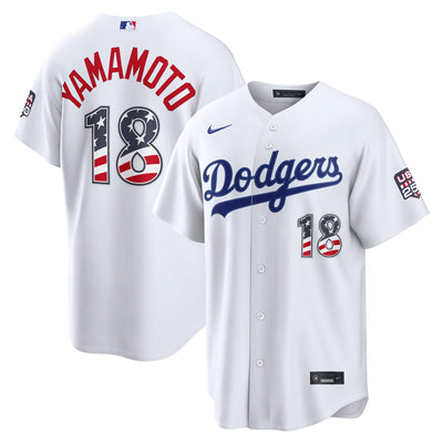 Fourth of July Los Angeles Dodgers Yoshinobu Yamamoto Nike White USA 250 Stadium Jersey