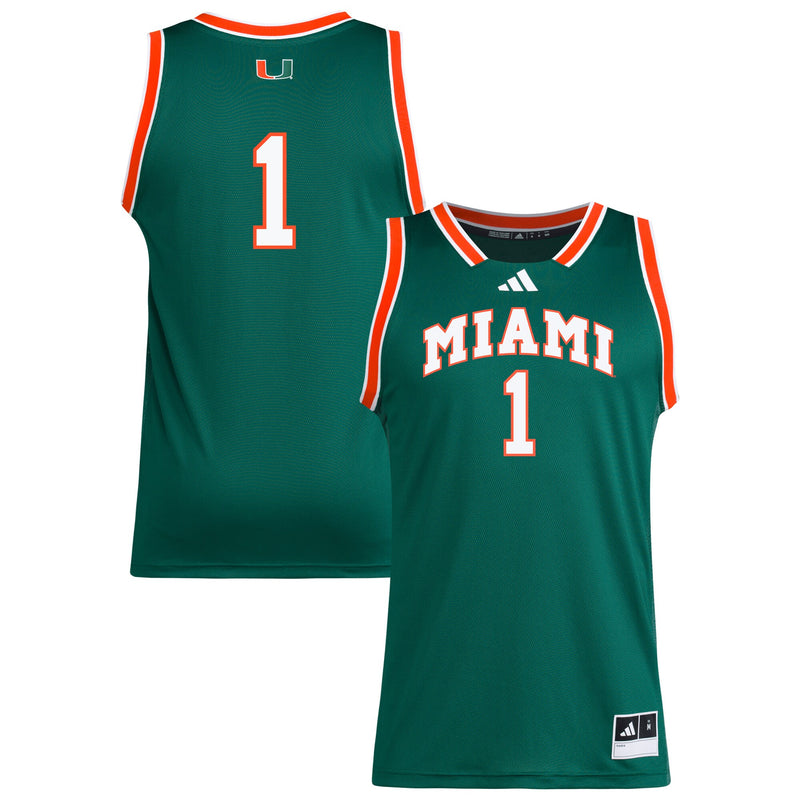 #1 Miami Hurricanes adidas Replica Swingman Jersey - Green