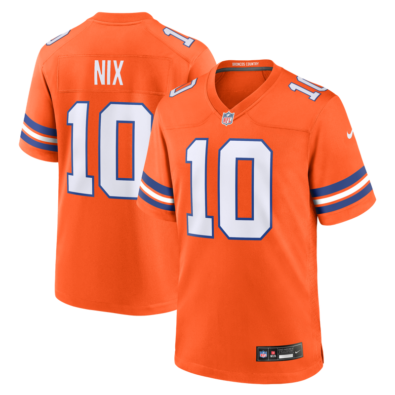 Denver Broncos Bo Nix Nike Orange Mile High Collection 1977 Throwback Player Game Jersey