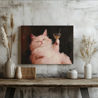 Funny Cat Drinking Martini Printable Wall Art | Digital Download | Horizontal Printable Home Decor