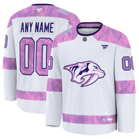 Nashville Predators Fanatics White 2024 Hockey Fights Cancer Custom Practice Jersey