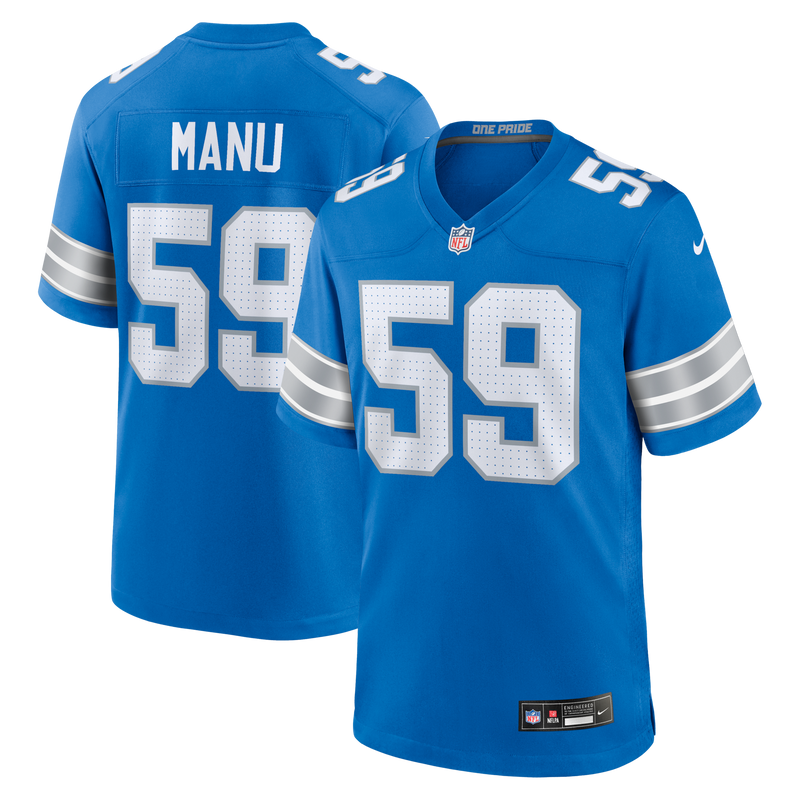 Detroit Lions Giovanni Manu Nike Blue Team Game Jersey