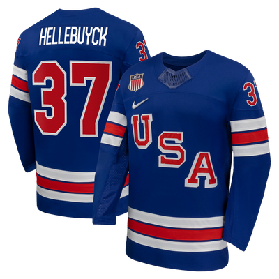 Connor Hellebuyck Nike Royal US Hockey 2026 Home Replica Jersey