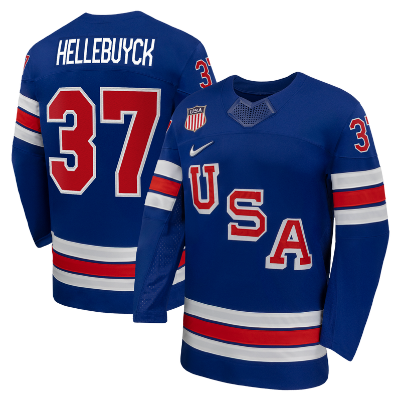 Connor Hellebuyck Nike Royal US Hockey 2026 Home Replica Jersey