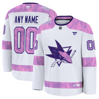 San Jose Sharks Fanatics White 2024 Hockey Fights Cancer Custom Practice Jersey