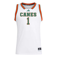 adidas #1 White Miami Hurricanes Replica Swingman Jersey