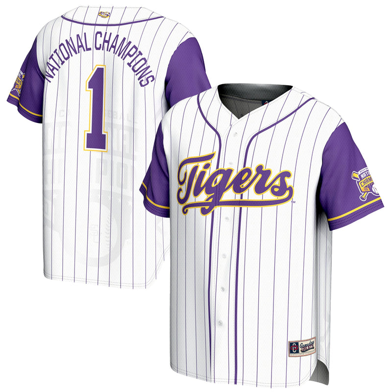 #1 LSU Tigers GameDay Greats 2025 NCAA Baseball College World Series Champions Lightweight Baseball Jersey - White