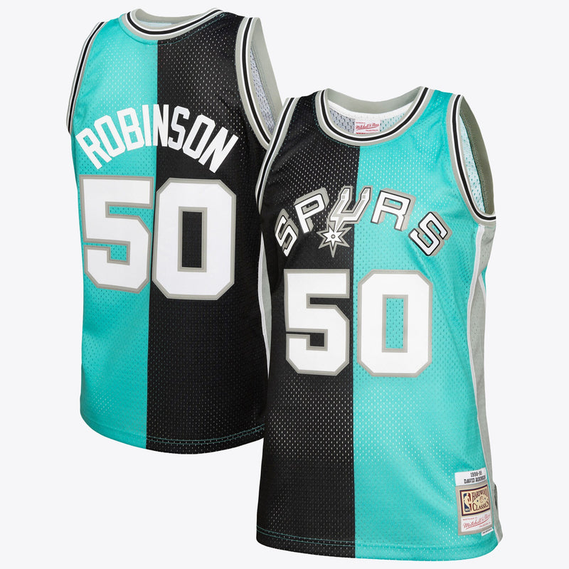 San Antonio Spurs Mitchell & Ness David Robinson 1998 Split Swingman Jersey - Black/Teal