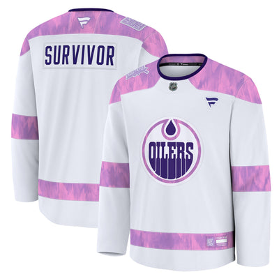 Edmonton Oilers Fanatics White Hockey Fights Cancer Survivor Practice Jersey