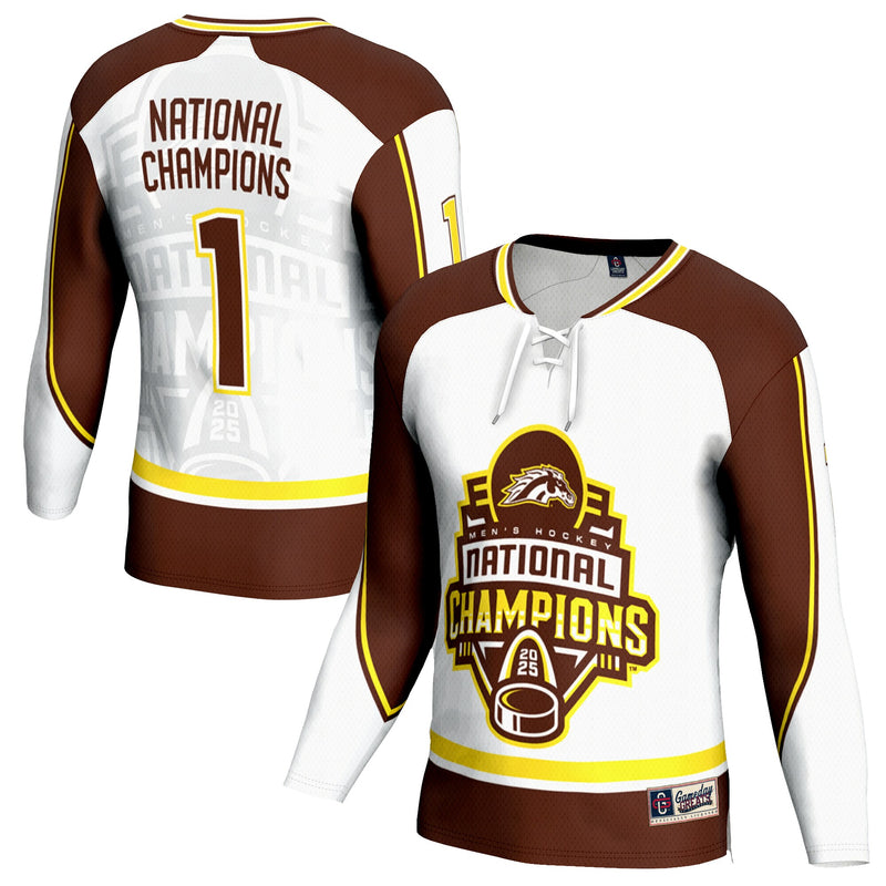 Western Michigan Broncos GameDay Greats 2025 NCAA Frozen Four Ice Hockey National Champions Commemorative Fashion Jersey - White