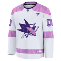 San Jose Sharks Fanatics White 2024 Hockey Fights Cancer Custom Practice Jersey