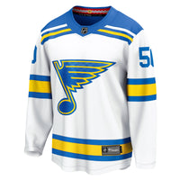 St. Louis Blues Jordan Binnington Fanatics White Away Breakaway Player Jersey