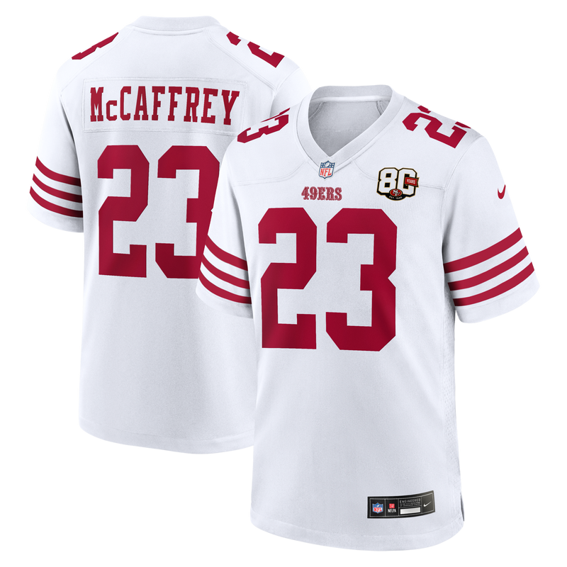 San Francisco 49ers Christian McCaffrey Nike White 80th Anniversary Game Jersey