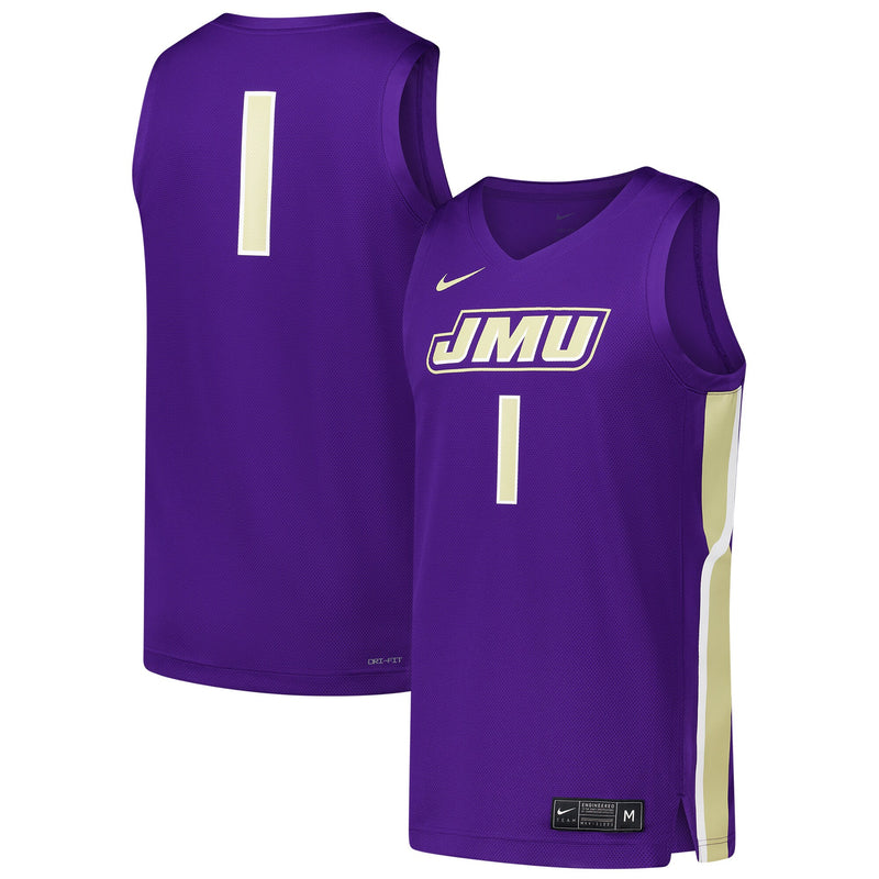 #1 James Madison Dukes Nike Replica Basketball Jersey - Purple