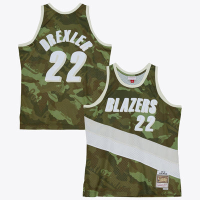 Portland Trail Blazers Mitchell & Ness Clyde Drexler 1991 Ghost Camo Swingman Jersey - Green