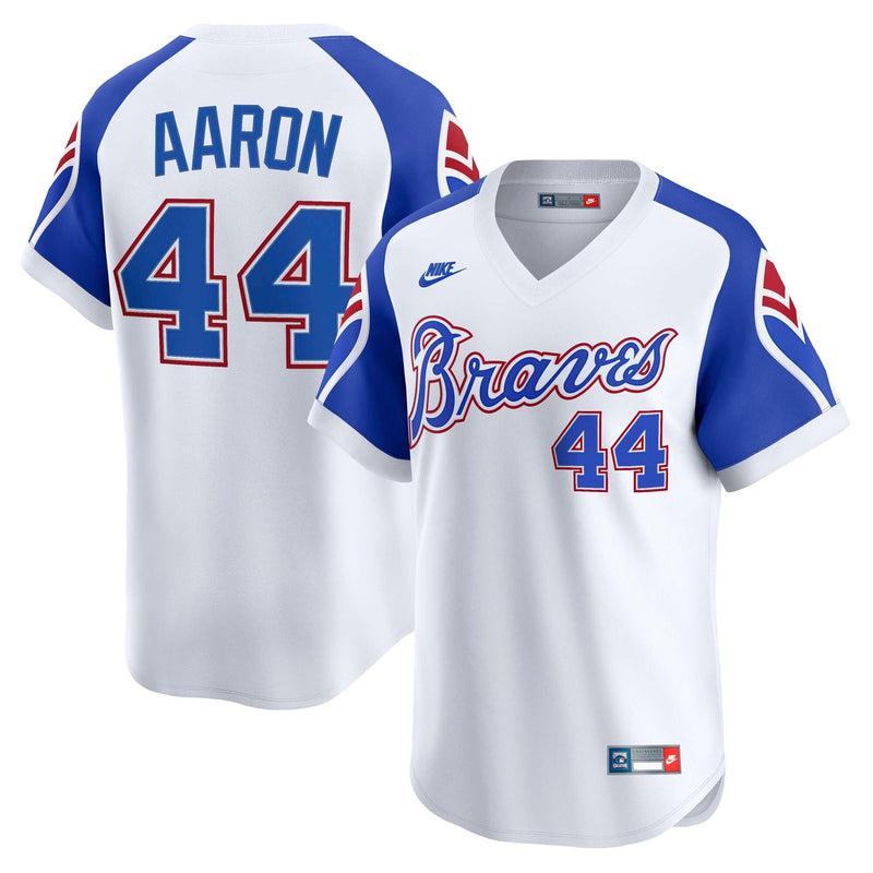 Atlanta Braves Hank Aaron Nike White Throwback Cooperstown Collection Limited Jersey