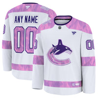 Vancouver Canucks Fanatics White 2024 Hockey Fights Cancer Custom Practice Jersey
