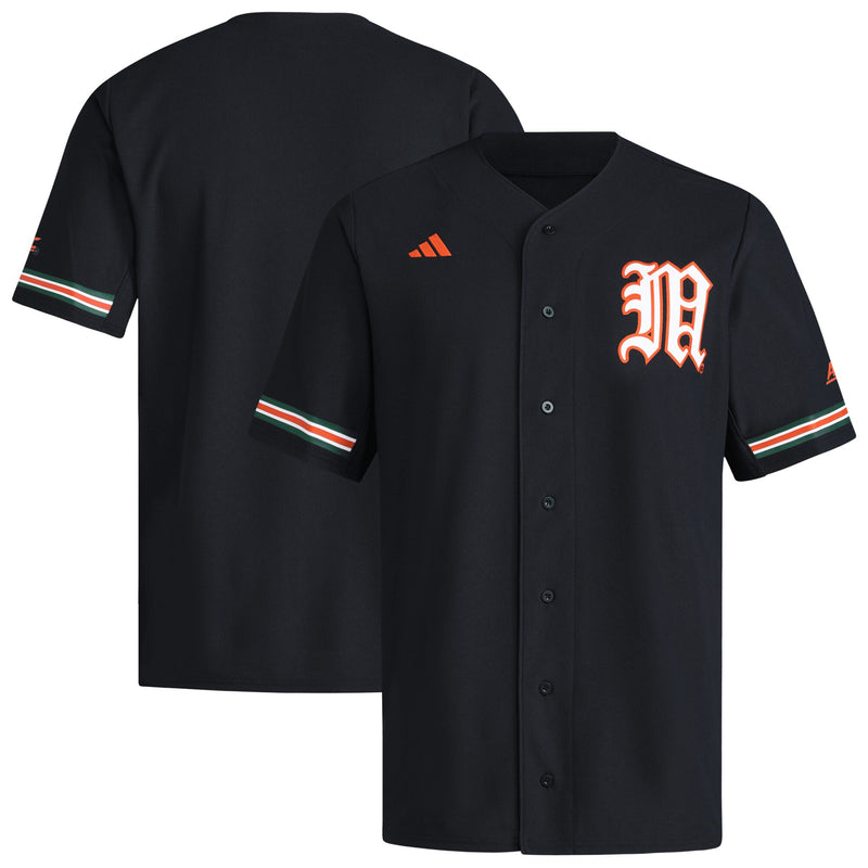 Miami Hurricanes adidas V-Neck Baseball Jersey - Black