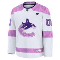 Vancouver Canucks Fanatics White 2024 Hockey Fights Cancer Custom Practice Jersey